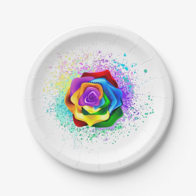 Colorful Rainbow Rose Pappteller (Vorderseite)