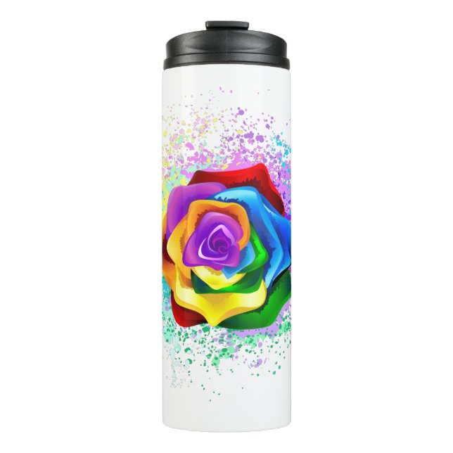 Colorful Rainbow Rose Thermosbecher (Vorderseite)