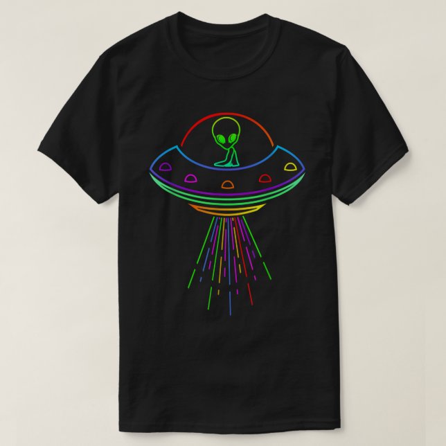 Colorful Rainbow UFO Alien Design T-Shirt (Design vorne)