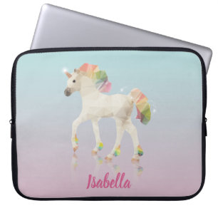 Colorful Rainbow Unicorn Poly Name - Laptop Sleeve
