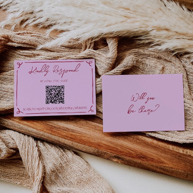 Colorful Raspberry Pink QR Code Fun Wedding RSVP Karte (Von Creator hochgeladen)