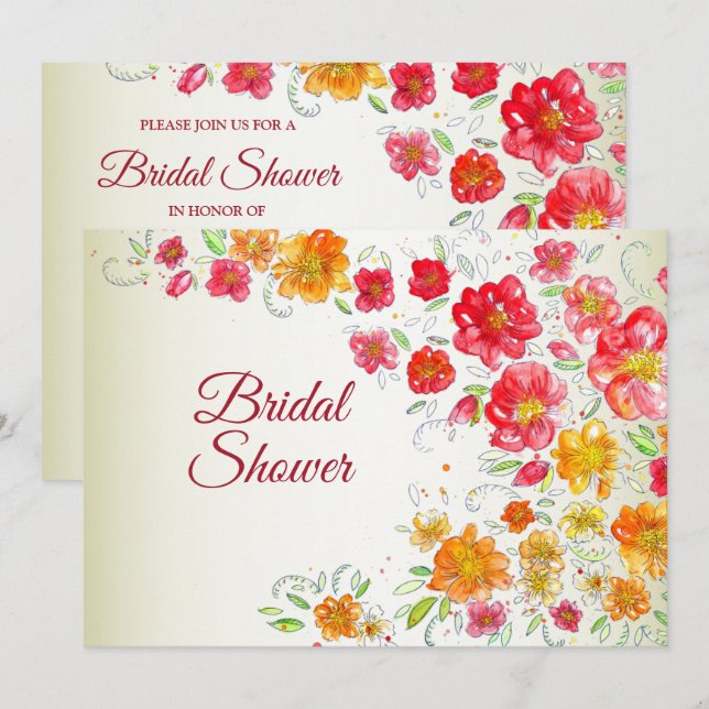 Colorful Red Yellow Pink Floral Bridal Shower Einladung (Vorne/Hinten)