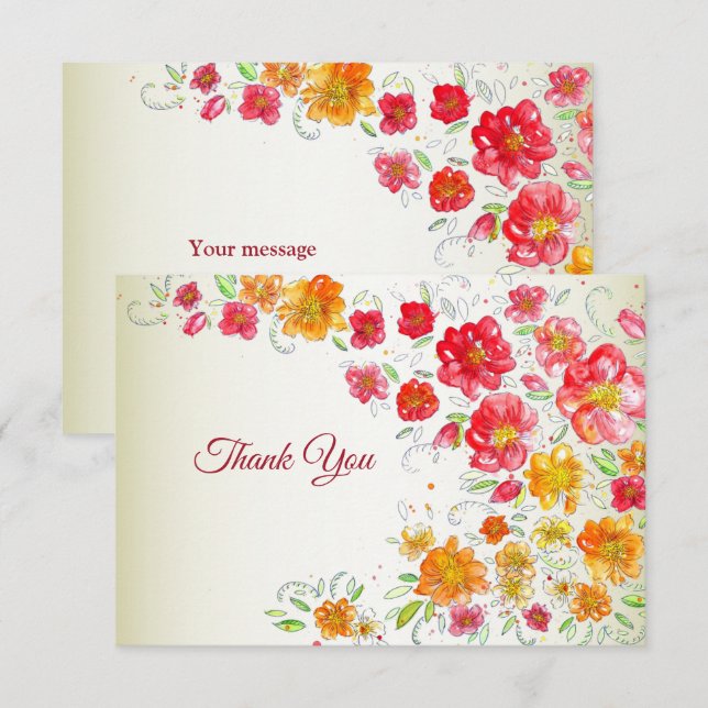 Colorful Red Yellow Pink Floral Wedding Party Dankeskarte (Vorne/Hinten)