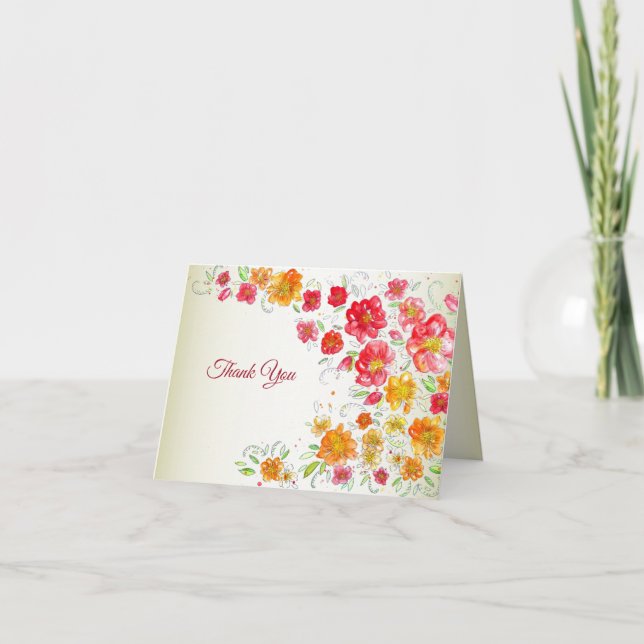 Colorful Red Yellow Pink Floral Wedding Party Dankeskarte (Vorderseite)