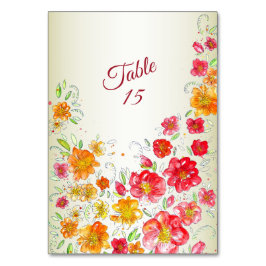Colorful Red Yellow Pink Floral Wedding Party Tischnummer