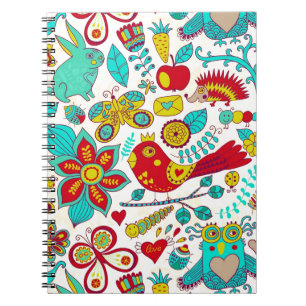 Colorful Retro Birds Flowers & Bunny Rabbits Notizblock