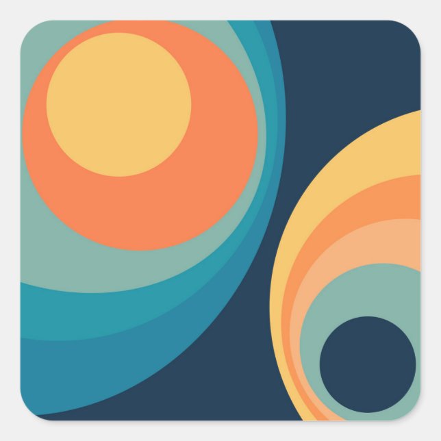Colorful retro Circles Design Quadratischer Aufkleber (Vorderseite)