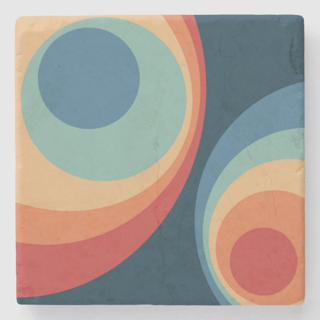 Colorful retro Circles Design Steinuntersetzer (Vorderseite)