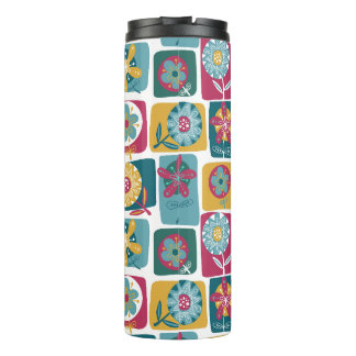 Colorful Retro Floral Pattern with Geometric Frame Thermosbecher