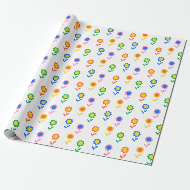 Colorful Retro Flower Pattern Pop Art Daisy Design Geschenkpapier (Ungerollt)