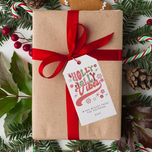 Colorful Retro Groovy Holly Jolly Vibes Holiday Geschenkanhänger
