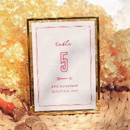 Colorful Retro Hand Drawn Modern Wedding Tischnummer