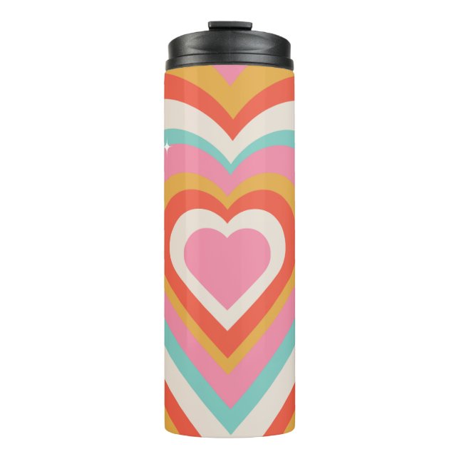 Colorful Retro Hearts with Sparkles | Valentine  Thermosbecher (Vorderseite)