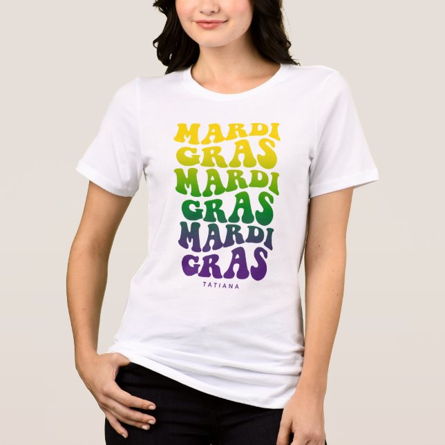 Colorful Retro Mardi Gras Text Carnival  Tri-Blend Shirt (Vorderseite)