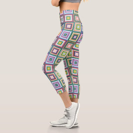 Colorful Retro Mid-Century Mid-Mod Crochet Blossom Capri Leggings