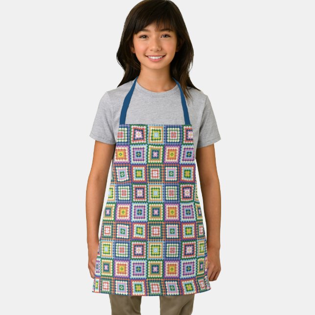 Colorful Retro Mid-Century Mid-Mod Crochet Blossom Schürze (Insitu)