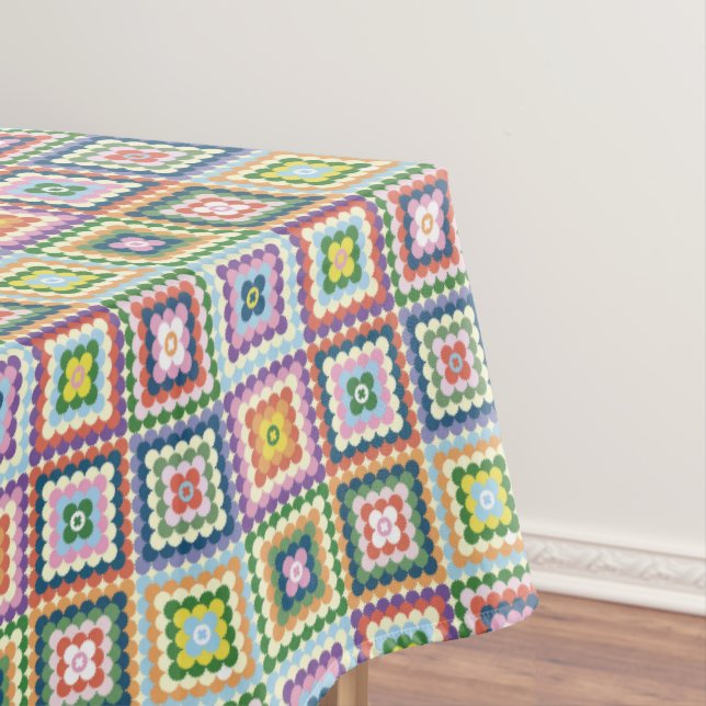 Colorful Retro Mid-Century Mid-Mod Crochet Blossom Tischdecke (Beispiel)