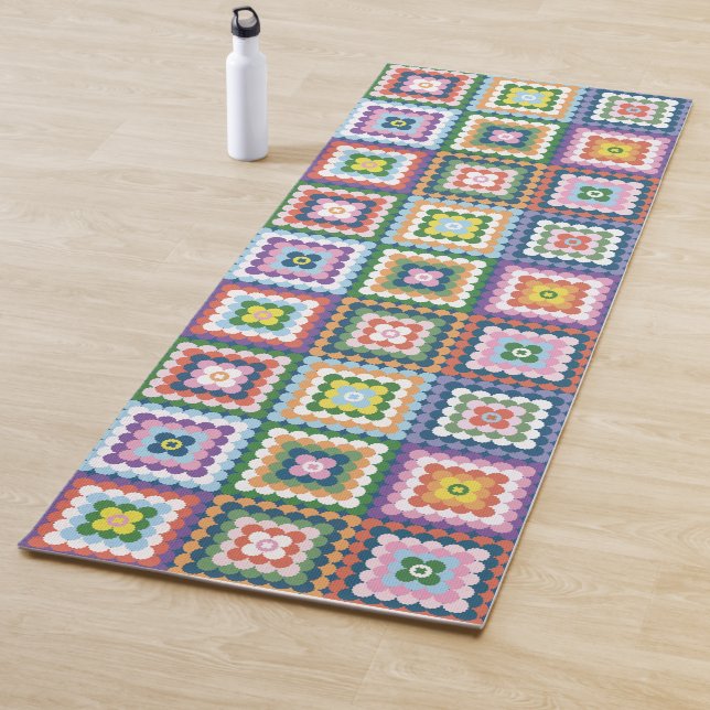 Colorful Retro Mid-Century Mid-Mod Crochet Blossom Yogamatte (Beispiel)