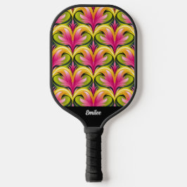 Colorful Retro Pattern Monogram Name Pickleball Schläger