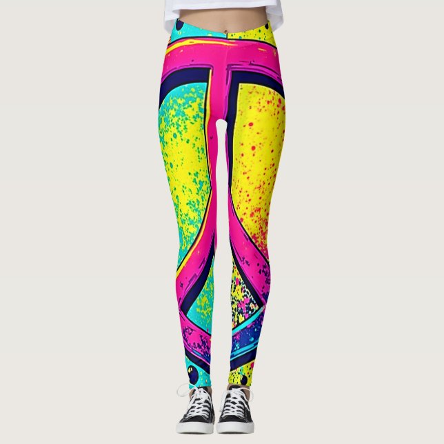 Colorful Retro Peace Sign Leggings (Vorderseite)