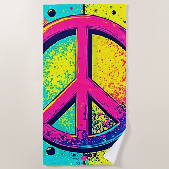 Colorful Retro Peace Sign Strandtuch (Vorderseite)