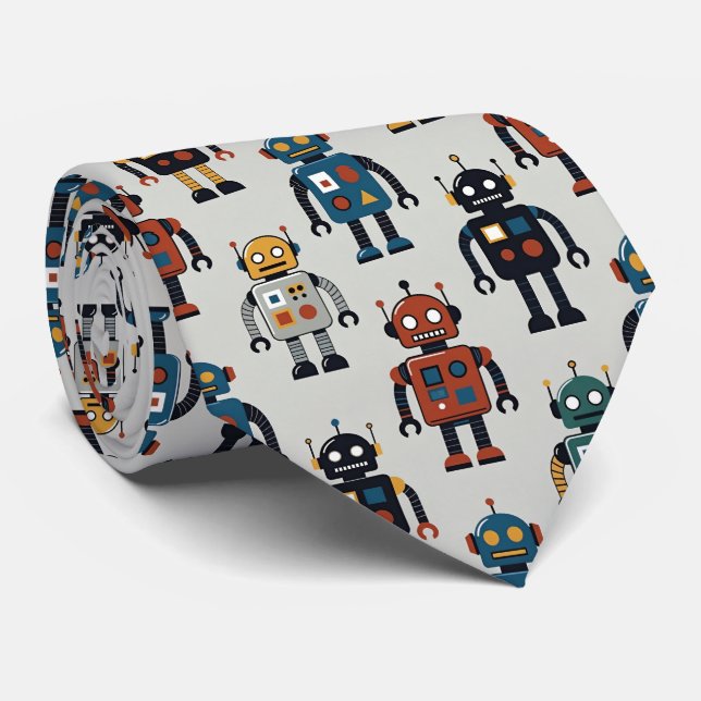 Colorful Retro Robot Pattern Krawatte (Gerollt)