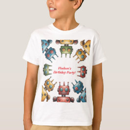 Colorful Retro Robots Boy Birthday Party T-Shirt