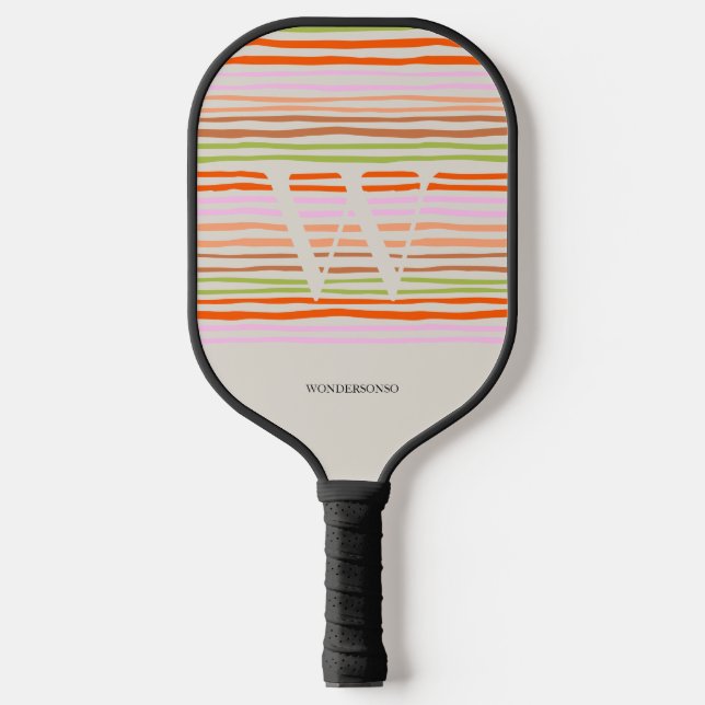Colorful Retro Striped Custom Name Pickleball Schläger (Vorderseite)