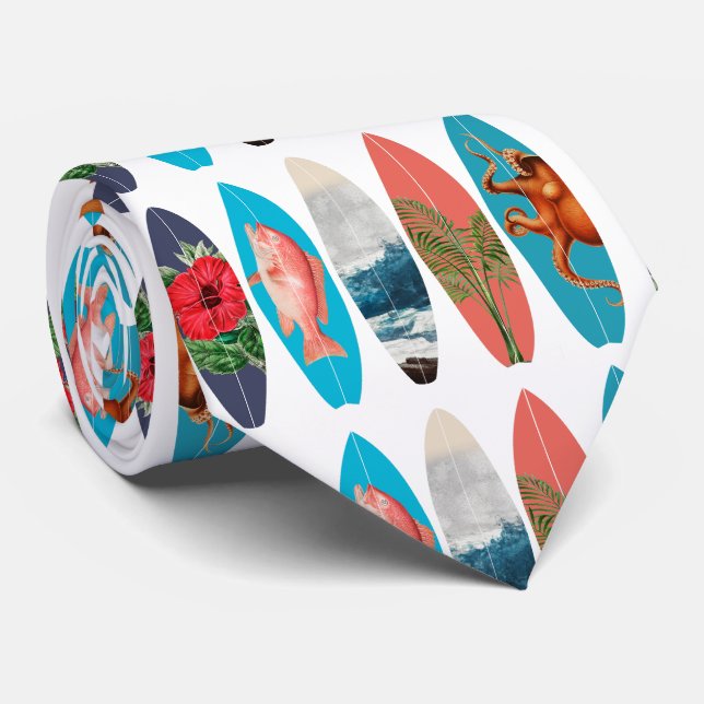 Colorful Retro Surfboards Pattern Krawatte (Gerollt)