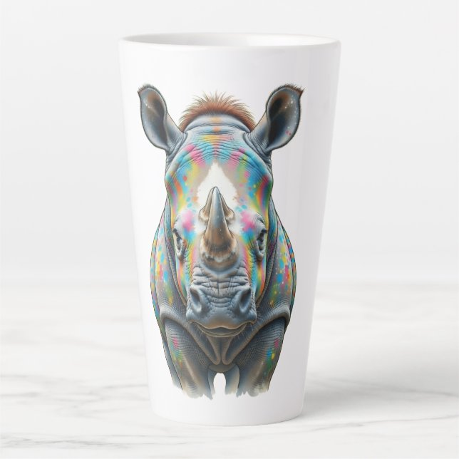 Colorful Rhino Portrait Vibrant Wildlife  Milchtasse (Vorderseite)