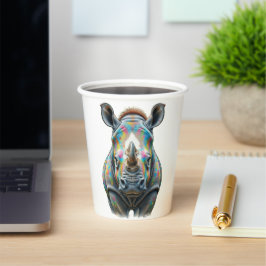Colorful Rhino Portrait Vibrant Wildlife  Pappbecher