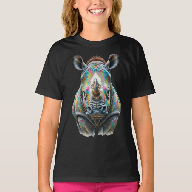 Colorful Rhino Portrait Vibrant Wildlife  T-Shirt (Vorderseite)