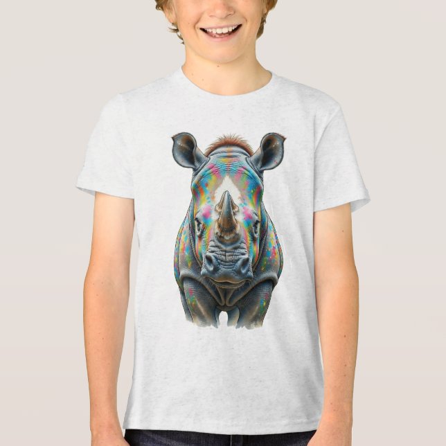 Colorful Rhino Portrait Vibrant Wildlife  Tri-Blend Shirt (Vorderseite)