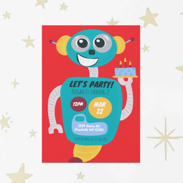 Colorful Robot Boys Second Birthday Invitation Einladung (Von Creator hochgeladen)