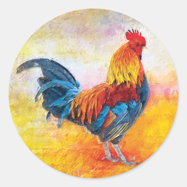 Colorful Rooster Runder Aufkleber (Vorderseite)