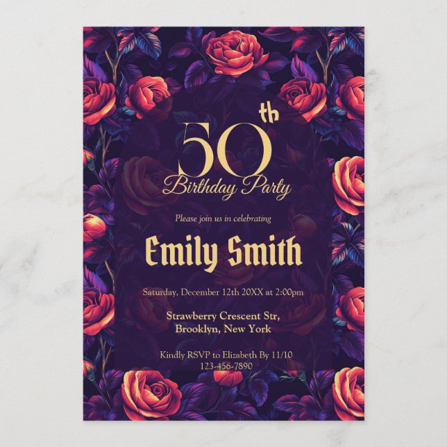 Colorful Rose Fantasy Wife’S Birthday Einladung (Vorderseite)