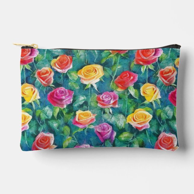 Colorful rose garden watercolor pattern zubehörtasche (Vorderseite)
