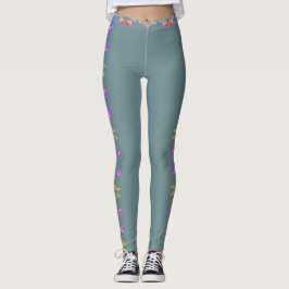 Colorful Rose Repeat on Pale Blue Moss Leggings