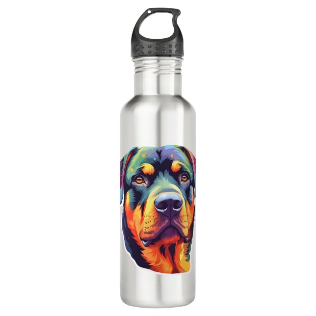Colorful Rottweiler Head Edelstahlflasche (Vorderseite)