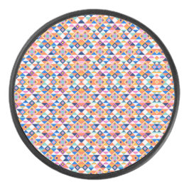 Colorful round speaker with a vibrant geometric  eishockey puck
