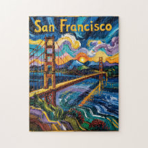 Colorful San Francisco California Van Gogh Vintage