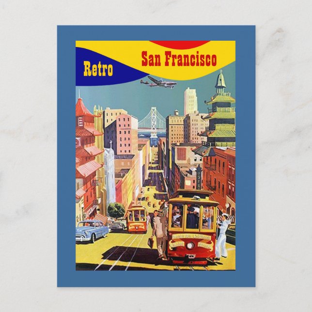 COLORFUL SAN FRANCISCO STYLIZIERTER RETRO POSTCARD POSTKARTE (Vorderseite)