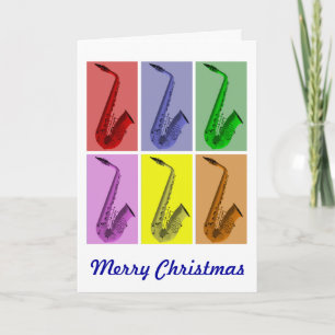 Colorful Saxophones  Merry Christmas Card Feiertagskarte