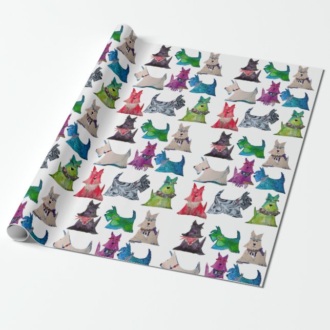 Colorful Scottie Wrapping Paper Geschenkpapier (Ungerollt)
