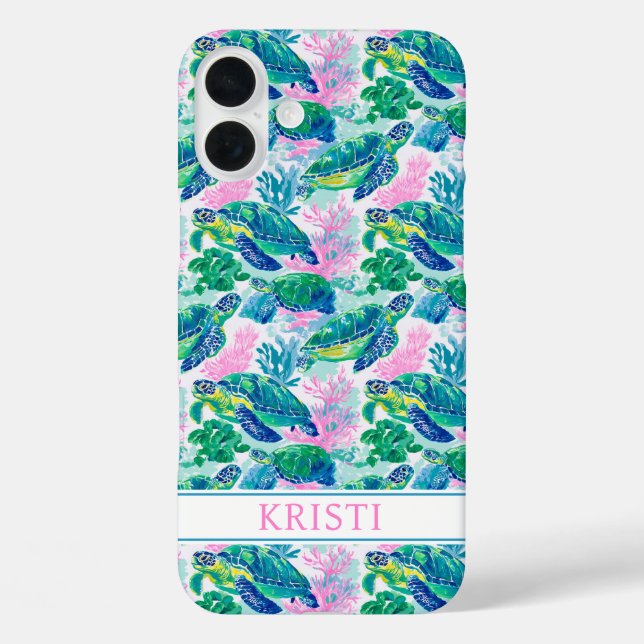 Colorful Sea Turtles Monogrammed Case-Mate iPhone Hülle (Rückseite)