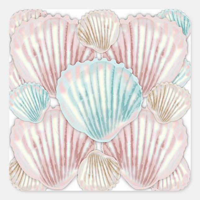 Colorful Seashell Cluster Quadratischer Aufkleber (Vorderseite)