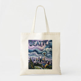 Colorful Seattle Skyline Van Gogh Cityscape Travel Tragetasche