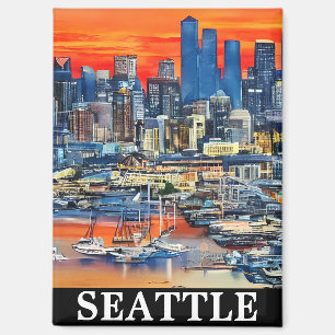 Colorful Seattle Washington City Sunset Magnet