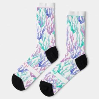Colorful Seaweed, Text on White Socken