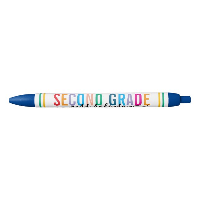 Colorful Second Grade Teacher Pen with Custom Name Kugelschreiber (Vorderseite)